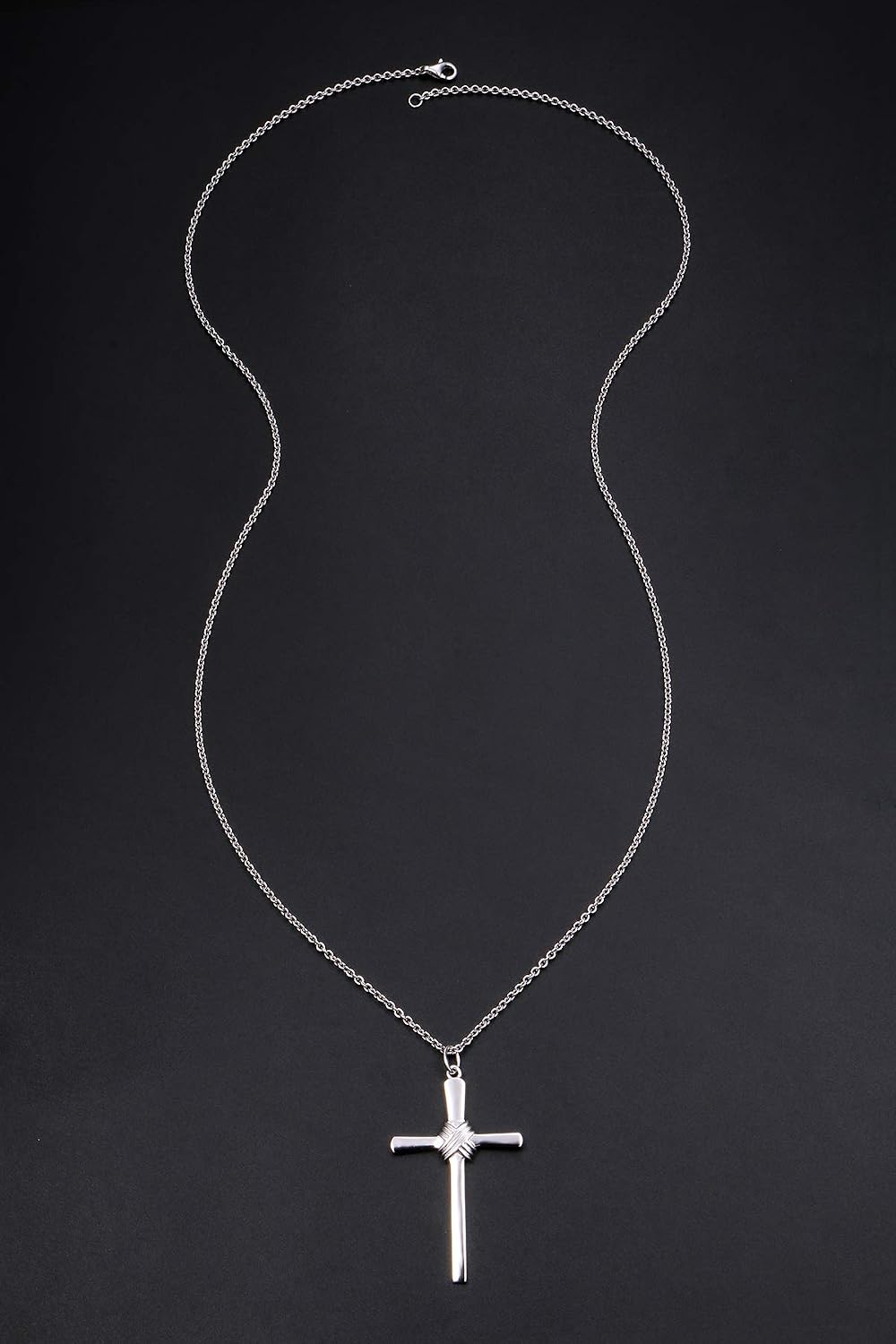 Flyow Valentine's Gifts for Him Mens Cross Necklace Sterling Silver Unisex Crufix Jewelry for Men Women Boys with Strong 24 Inches Long Chain Easter Gifts Mothers Day Jewelry - Image 4
