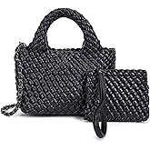Mini Women's Handmade Woven Tote with Small Wallet Small Size Fashion Bright Color Vegan Leather Casual Tramp Crossbody Bag