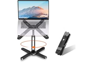 Moallia Laptop Stand with 360 Rotating Base, Computer Notebook Laptop Riser Metal Holder for Desk Collaborative Work, Fully Foldable for Easy Storage, Fits All MacBook, Laptops up to 16 inches, Black