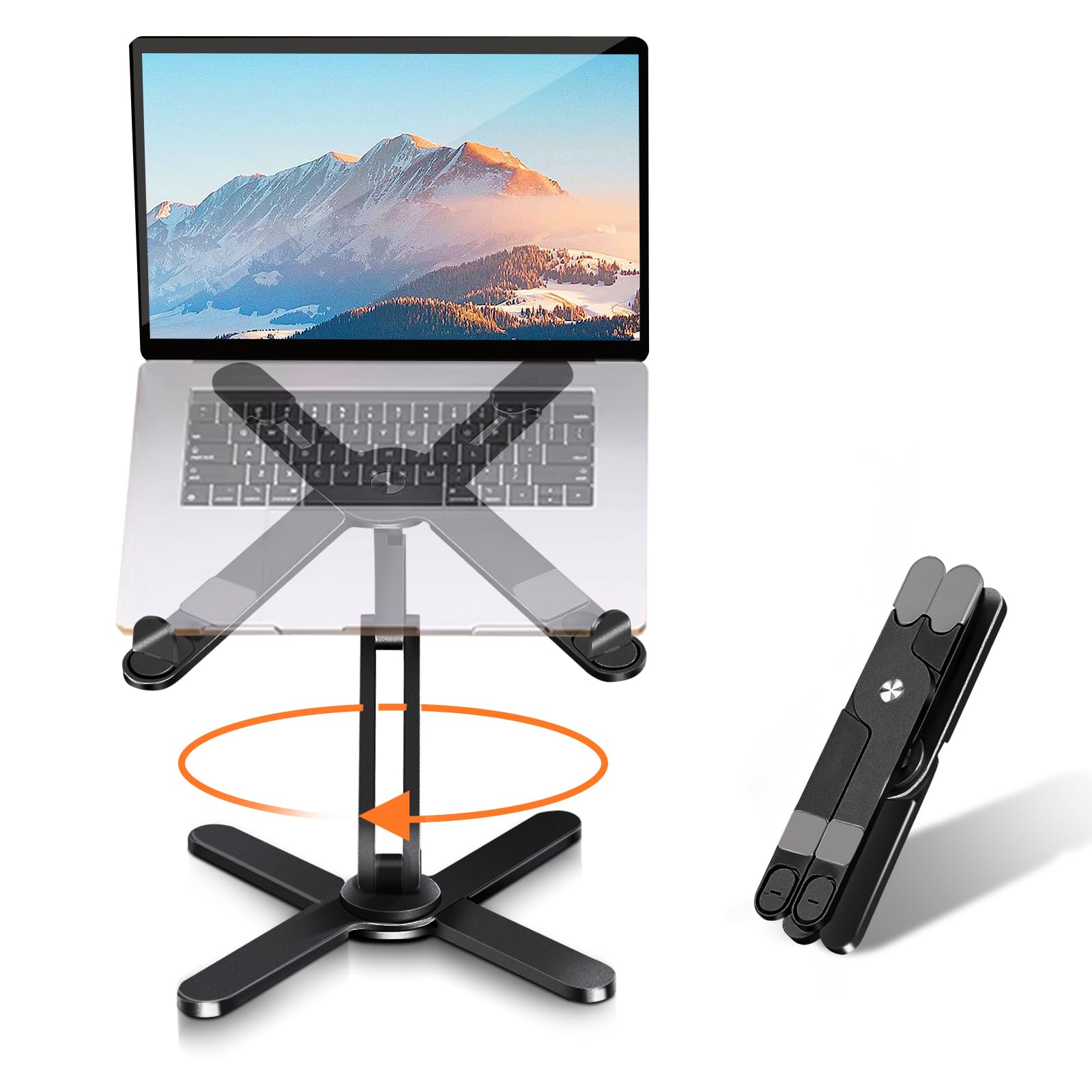 Moallia Laptop Stand with 360 Rotating Base, Computer Notebook Laptop Riser Metal Holder for Desk Collaborative Work, Fully Foldable for Easy Storage, Fits All MacBook, Laptops up to 16 inches, Black Image Moallia Laptop Stand with 360 Rotating Base, Computer Notebook Laptop Riser Metal Holder for Desk Collaborative Work, Fully Foldable for Easy Storage, Fits All MacBook, Laptops up to 16 inches, Black Image