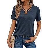 KILISU Womens Summer Tops Keyhole Neck Short Sleeve Tee Shirts Fashion Cutout Ring Sexy Casual T Shirts Trendy 2026