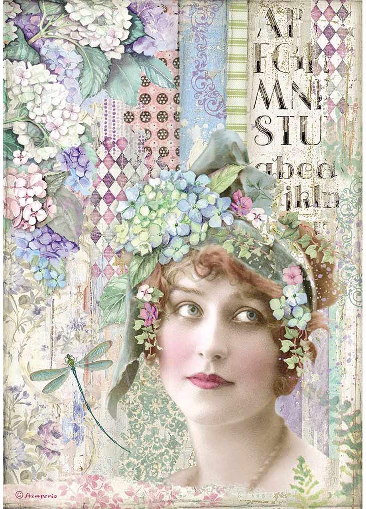STAMPERIA INTL Stamperia-Rice Paper, Lady, Hortensia, A4