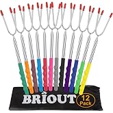 Briout Marshmallow Roasting Sticks 12 Colors Extra Long 45'' Stainless Telescoping Hot Dog Smores Skewers Kids Safe Barbecue Forks for Campfire, Bonfire and Grill(12 Count)