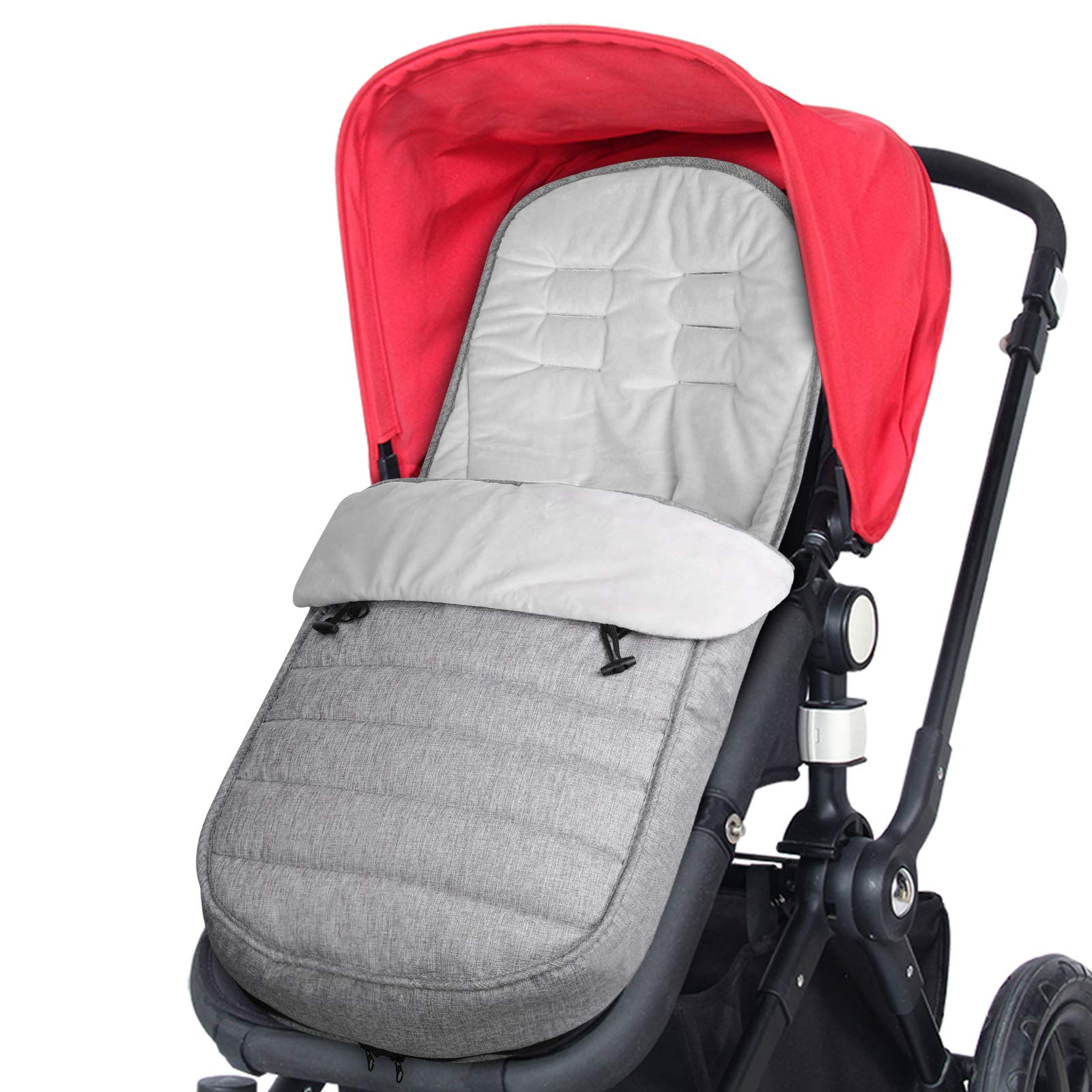 WD&CD Footmuff, Universal Baby Stroller Footmuff Baby Waterproof and Windproof Fleece Lined Pram 2 in 1 Footmuffs Grey