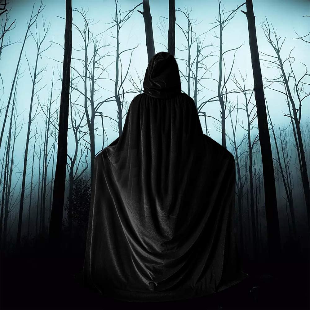 QBSM Unisex Adult Halloween Velvet Cloak with Hood Long Witch Costume Vampire Raven Cosplay Capes: Clothing