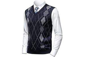 Herothorn Mens Argyle Sweater Vests Classic V-Neck Sleeveless Pullover Grey Black Knitwear Nice Tank Tops for Dad Husband