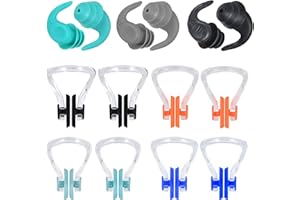 Swimming Nose Clip Ear Plug Set, 3 Pairs Swim Earplugs with 8 Pcs Nose Clips, Waterproof Ultra Swim Earplugs, Soft Reusable S