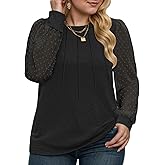 VISLILY Womens-Plus-Size-Tops Dressy Swiss Dotted Puffy Sheer Long Sleeve Blouses Casual Crewneck T Shirts Loose Tunics 1X-5X