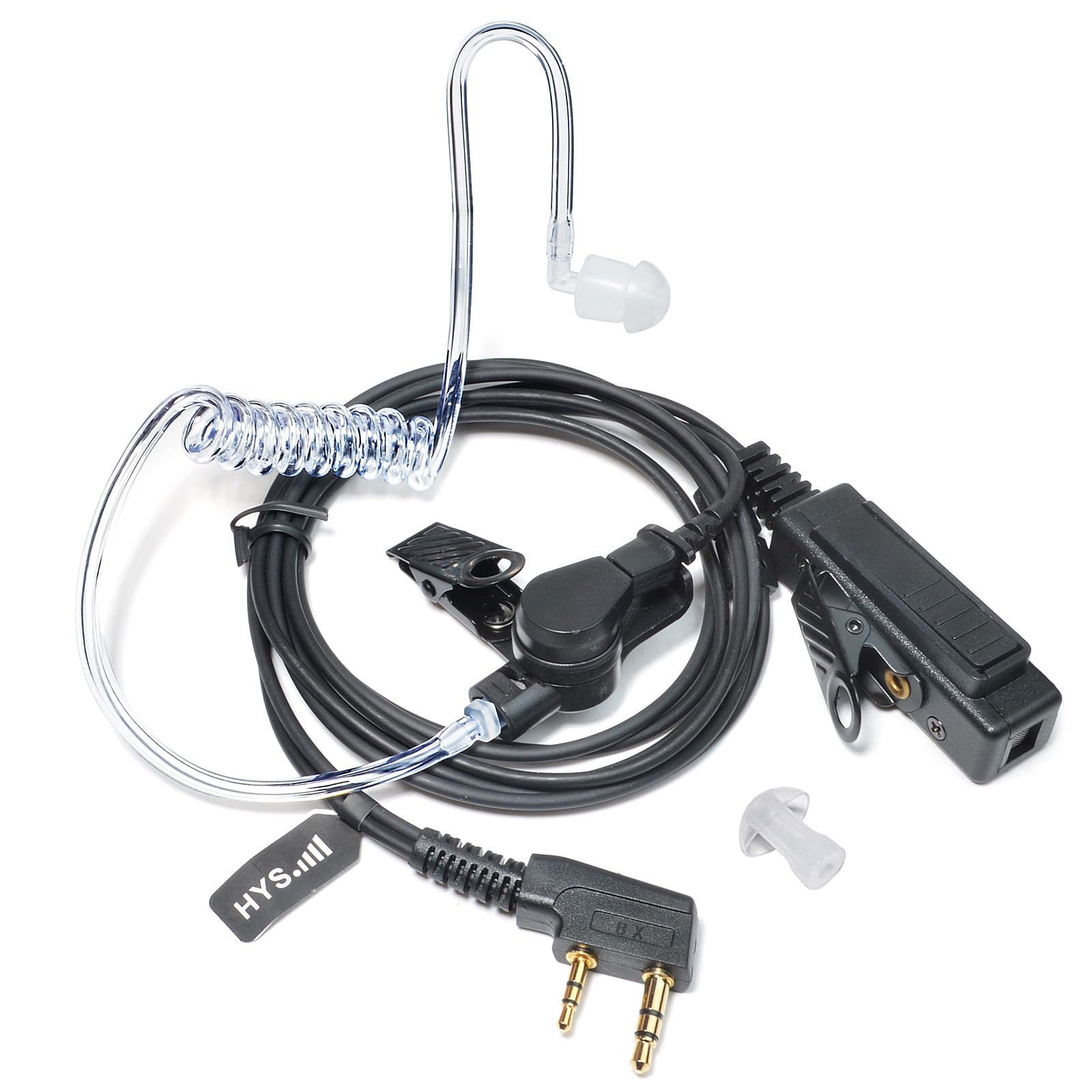 HYS Covert Acoustic Tube Earpiece PTT Mic Security Bodyguard Headset Compatible with 2 Pin Kenwood Baofeng BF-888S UV-5R Kenwood Walkie Talkie (1 Pcs)