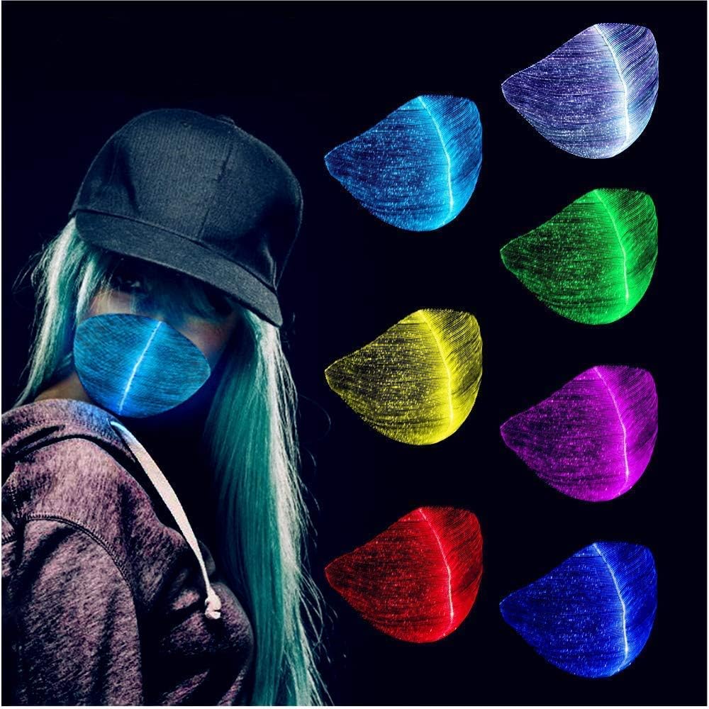 7 Color LED Rave Mask Light Up USB Rechargeable Glowing Dust Mask for Christmas Party Music Party Festival Dancing Rave Masquerade Costumes Men Women (Black)