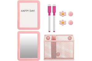 MaxDovYen Pink Magnetic Girls Locker Accessories Set, 9-Piece Organizer with Whiteboard, Mirror, Pen Holder, Marker, Round Ma