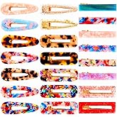 DZTIAN Fashion Hair Clips Set 20 Pcs Rectangle Duckbill Hair Clips Acrylic Resin Hair Barrettes Marble Pattern,Hollow Geometric Hair Clip Hairpins for Ladies Headwear Styling Tools