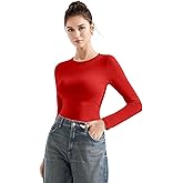 SUUKSESS Women Crew Neck Fitted T Shirts Cotton Jersey Basic Long Sleeve Tops