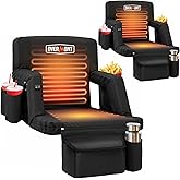 Overmont Heated Stadium Seat with Back Support – 3 Heat Levels, Dual-Zone Independent Control, 6-Position Recliner, Wide Cushion Dual Hooks Multiple Pockets – Bleacher Chair for Sport Camping Concerts