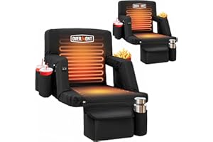 Overmont Heated Stadium Seat with Back Support – 3 Heat Levels, Dual-Zone Independent Control, 6-Position Recliner, Wide Cushion Dual Hooks Multiple Pockets – Bleacher Chair for Sport Camping Concerts