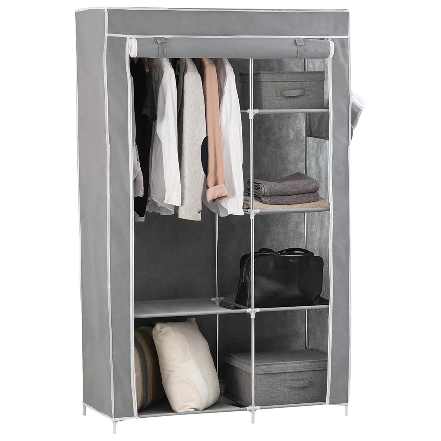 Yourhome Canvas Wardrobe With Shelving And Hanging Rail Bedroom Furniture Clothes Storage Organiser Large
