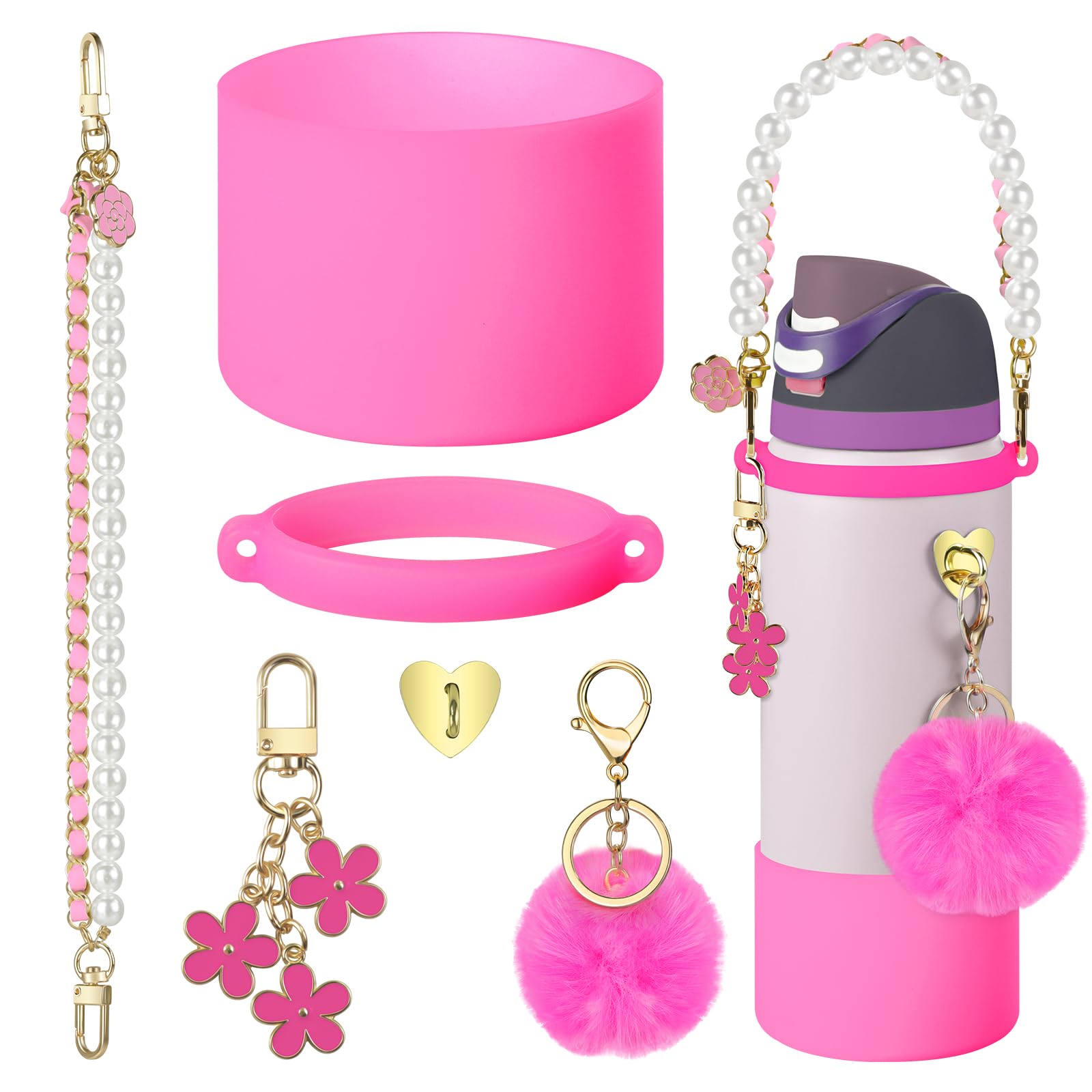 Photo 1 of UBEEKOO Silicone Boot Set for Owala Water Bottle 32 oz, Decorations for Owala FreeSip, Water Bottle Handle Strap for Owala Accessories, for Women and Men,DarkPink