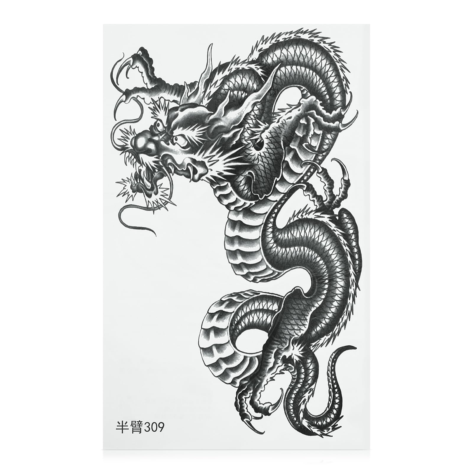ULTNICE Large Temporary Dragon Tattoo Stickers Waterproof Arm Sleeve for Men Women 8.27 X 5.91 Inch Realistic Fake Body Art Cover Scar