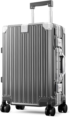 Valigia taglia M L XL XXL valigia da viaggio leggera rigida Luggage Suitcase con ruote TSA serratura e telaio in alluminio bagagli a mano argento grigio, grigio scuro, M-20 Zoll