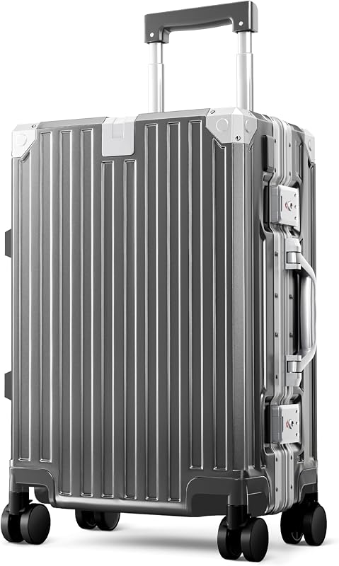 Valigia taglia M L XL XXL valigia da viaggio leggera rigida Luggage Suitcase con ruote TSA serratura e telaio in alluminio bagagli a mano argento grigio, grigio scuro, M-20 Zoll