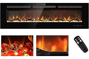 Kentsky 60 inches Electric Fireplace Inserts, Recessed and Wall Mounted Fireplace Heater, Linear Fireplace w/Thermostat, Remote & Touch Screen, Multicolor Flame, Timer, Logs & Crystal, 750W/1500W