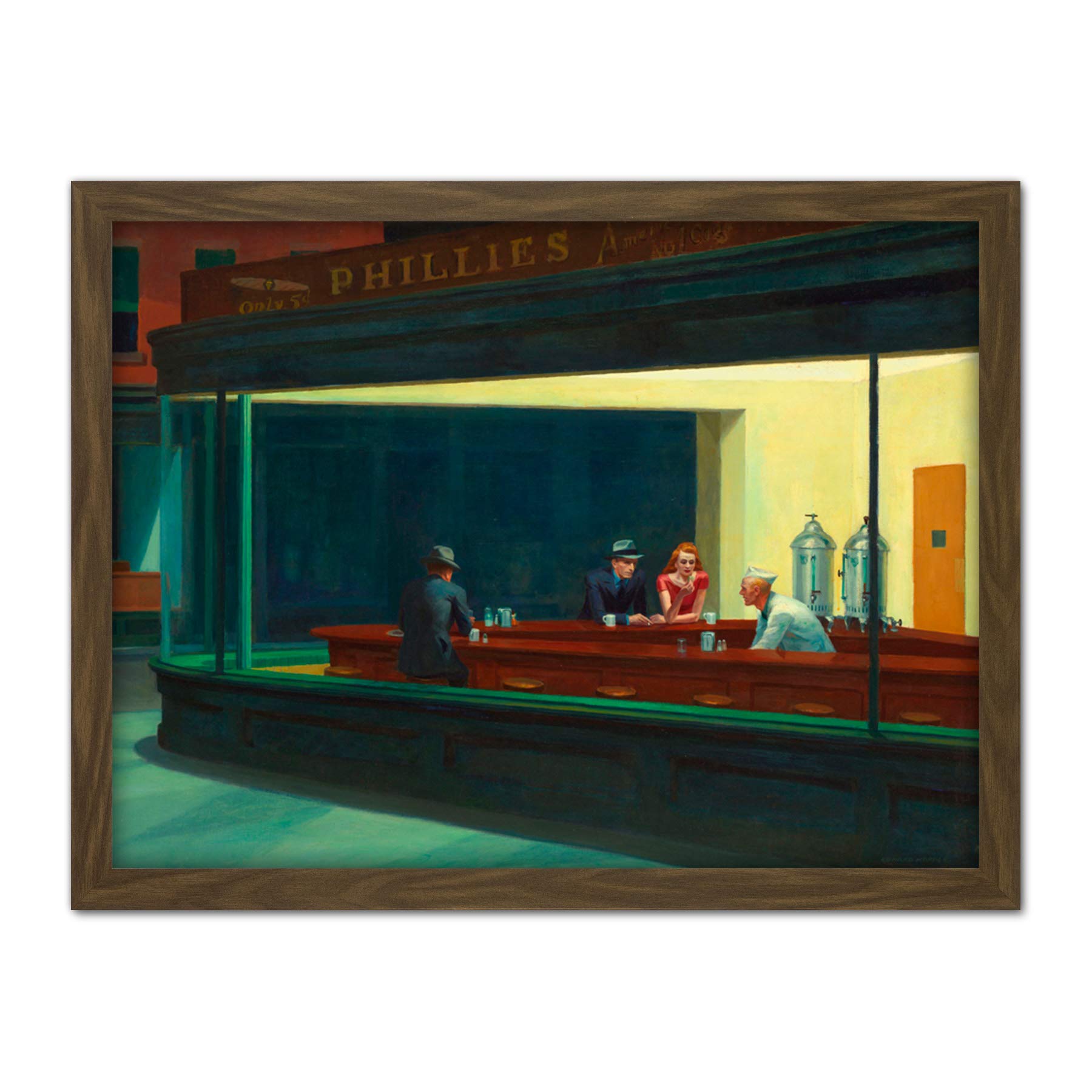 Edward Hopper Nighthawks Iconic Painting Artwork Framed Wall Art Print 18X24 Inch
