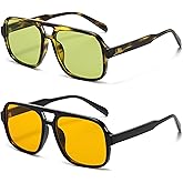 Hycredi Retro Aviator Sunglasses for Women Men, Trendy Square Shades, Vintage Classic Rectangle Sun Glasses