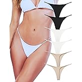 KUKU PANDA Sexy G String Thongs for Women Stretchy Cotton Panties Ladies No Show Underwear 6 Pack Set