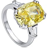 BERRICLE Sterling Silver CZ 3-Stone Solitaire Wedding Engagement Rings for Women, Cubic Zirconia Ring - Asscher, Cushion, Emerald, Pear, Round Cut - Canary Yellow, Green, Amethyst Purple Colors