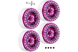 RCHuiWow RC 1.9 Beadlock Wheels for 1/10 RC Crawler TRX4 TRX6 SCX10 90046 AX103007 VS4-10 MST CFX RC4WD D90 Red cat Gen8 7,Alloy Aluminium 1.9 rc Beadlock Rims 1.9 rc Wheels,4PCS,Pink