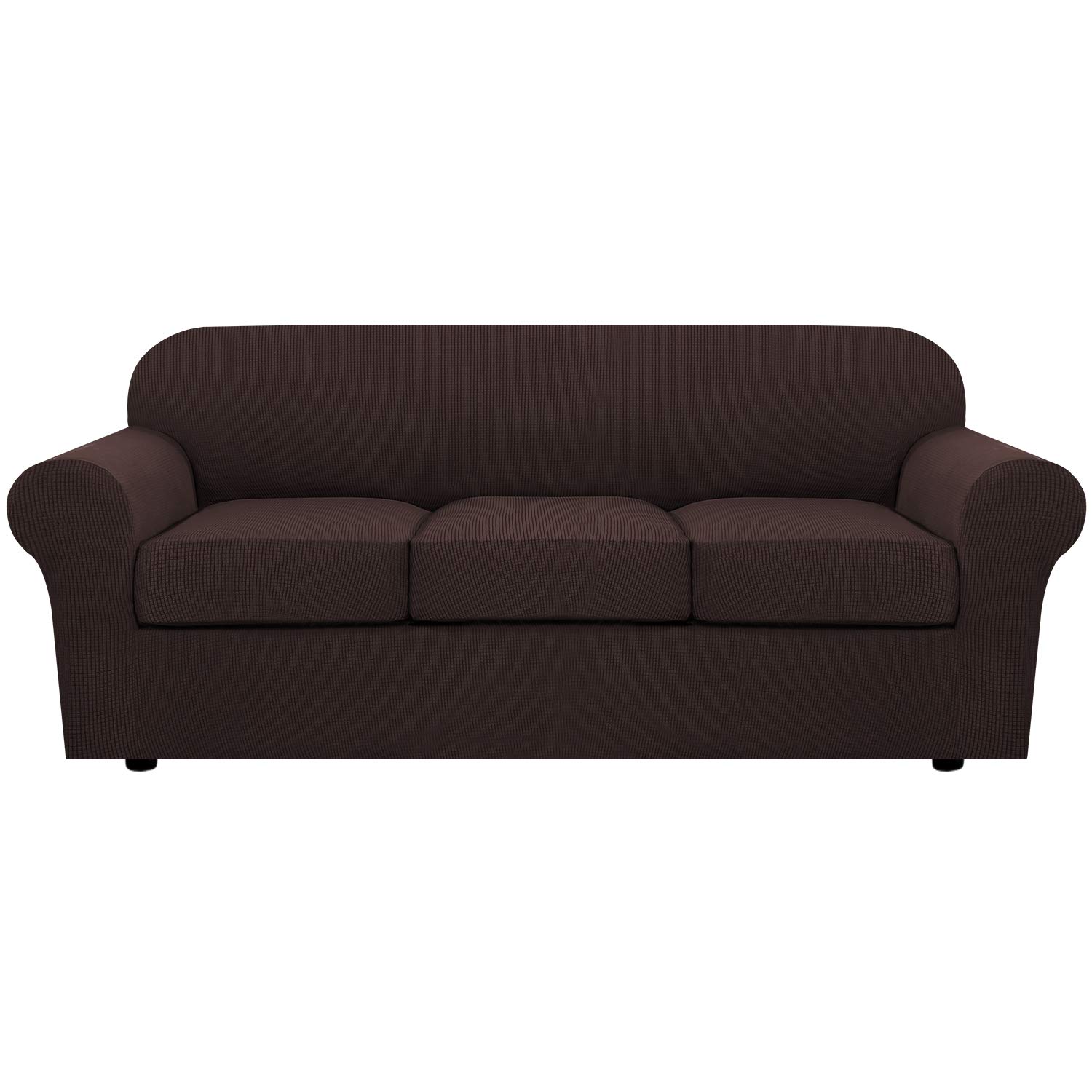 Photo 1 of H.VERSAILTEX 4 Piece Stretch Sofa Covers for 3 Cushion Couch Covers for Living Room Furniture Slipcovers (Base Cover Plus 3 Seat Cushion Covers) Upgraded Thicker Jacquard Fabric (Sofa, Chocolate)
