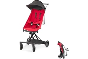 EVOLUR évolur Roamer Ultra Lightweight Stroller, Compact One-Hand Self-Standing Fold Travel Stroller with 5-Point Safety Harness, Adjustable Sun Canopy, 360° Rotating Wheels with Cup Holder - Red