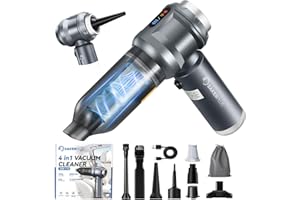 SakerPlus 4 in 1 Handheld Car Vacuum Cleaner, 17500PA High Power Rechargeable Portable Vacuum with LED Light, Multi Nozzles for Car, Home & Office–Ideal for Family(Light Grey)