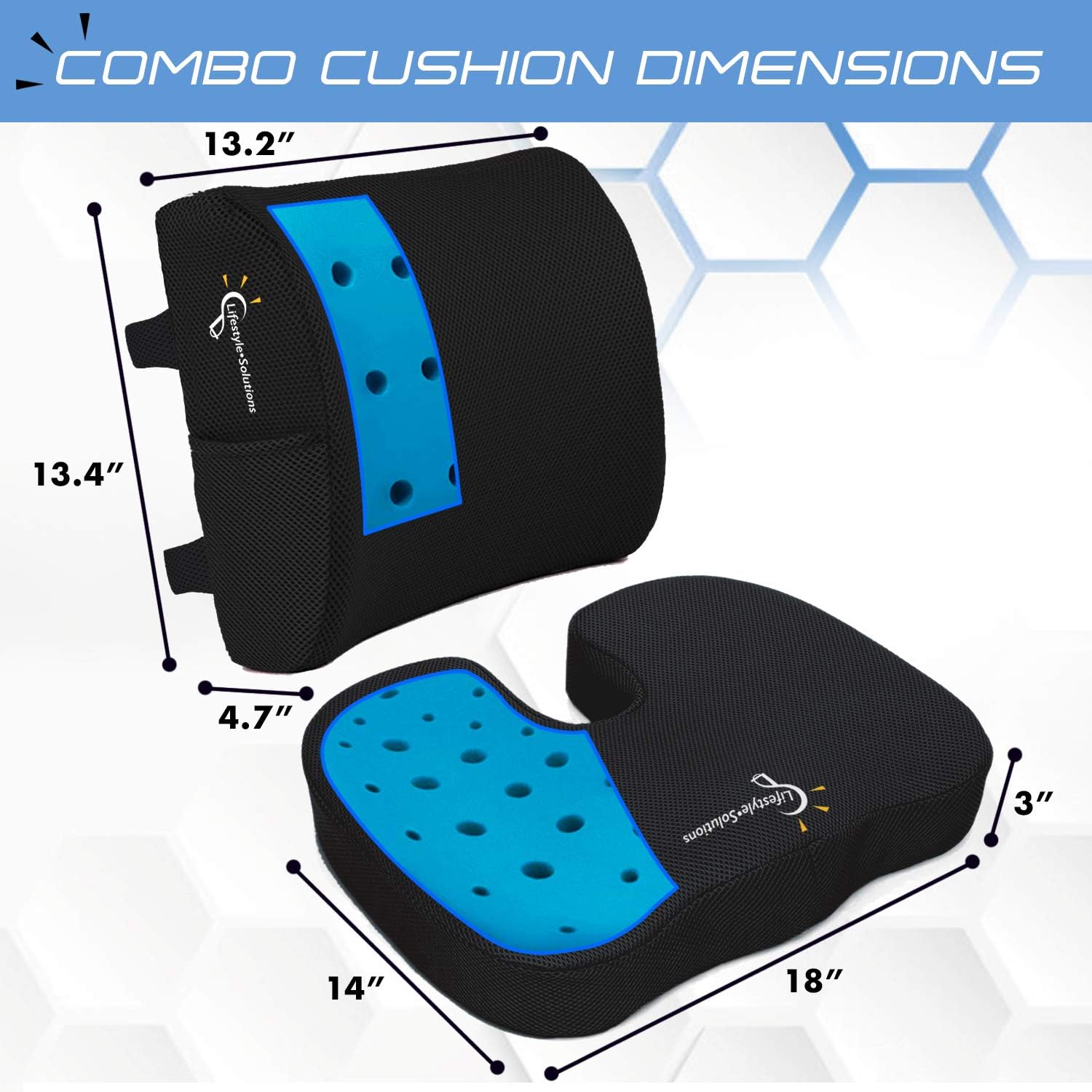 Lifestyle Memory Foam Seat Cushion and Lumbar Back Cushion Combo, Gel Infused Ventilated, Orthopedic Design for Coccyx Tailbone Pain and Sciatica, Perfect for Office Chair: Home & Kitchen
