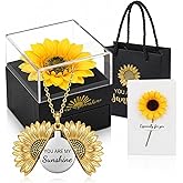 LOGAZOO Valentines Day Gifts, Forever Sunflower Gifts for Women Girlfriend Wife Mom, You are My Sunshine Necklace Gift Box for Birthday Wedding Mother's Day Xmas Present Sunflower Jewelry Home Decor