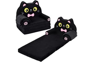 Foryoomi Kids Couch, 2-in-1 Soft Toddler Couch Fold Out with Blanket, Chair Comfy, Foldable Convertible Plush Sofa, Gifts for Kids Girl Boys, Black Kitty