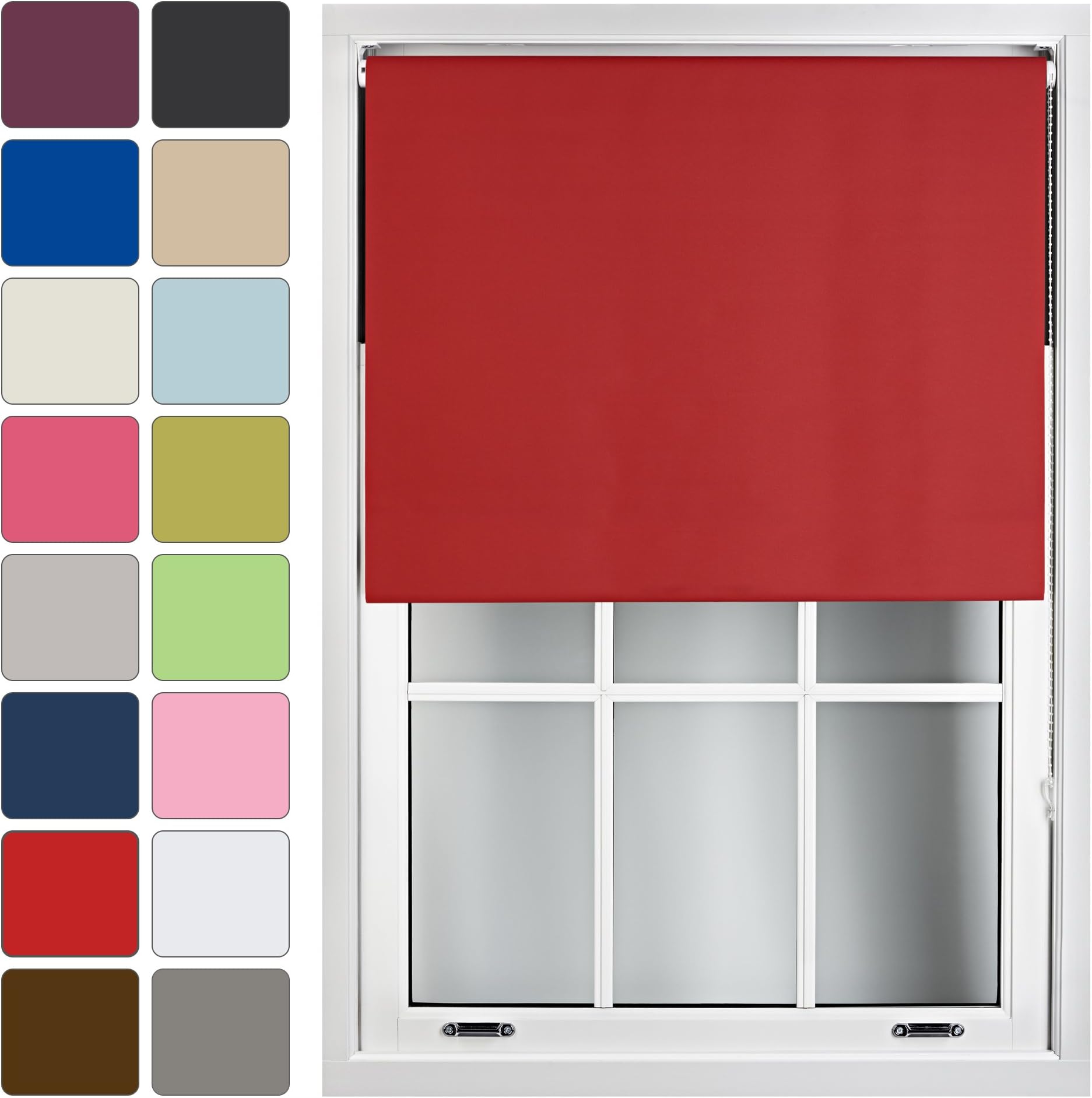 FURNISHED Blackout Roller Blind Made to Measure 14 Sizes 16 Colours Red Up To 240cm