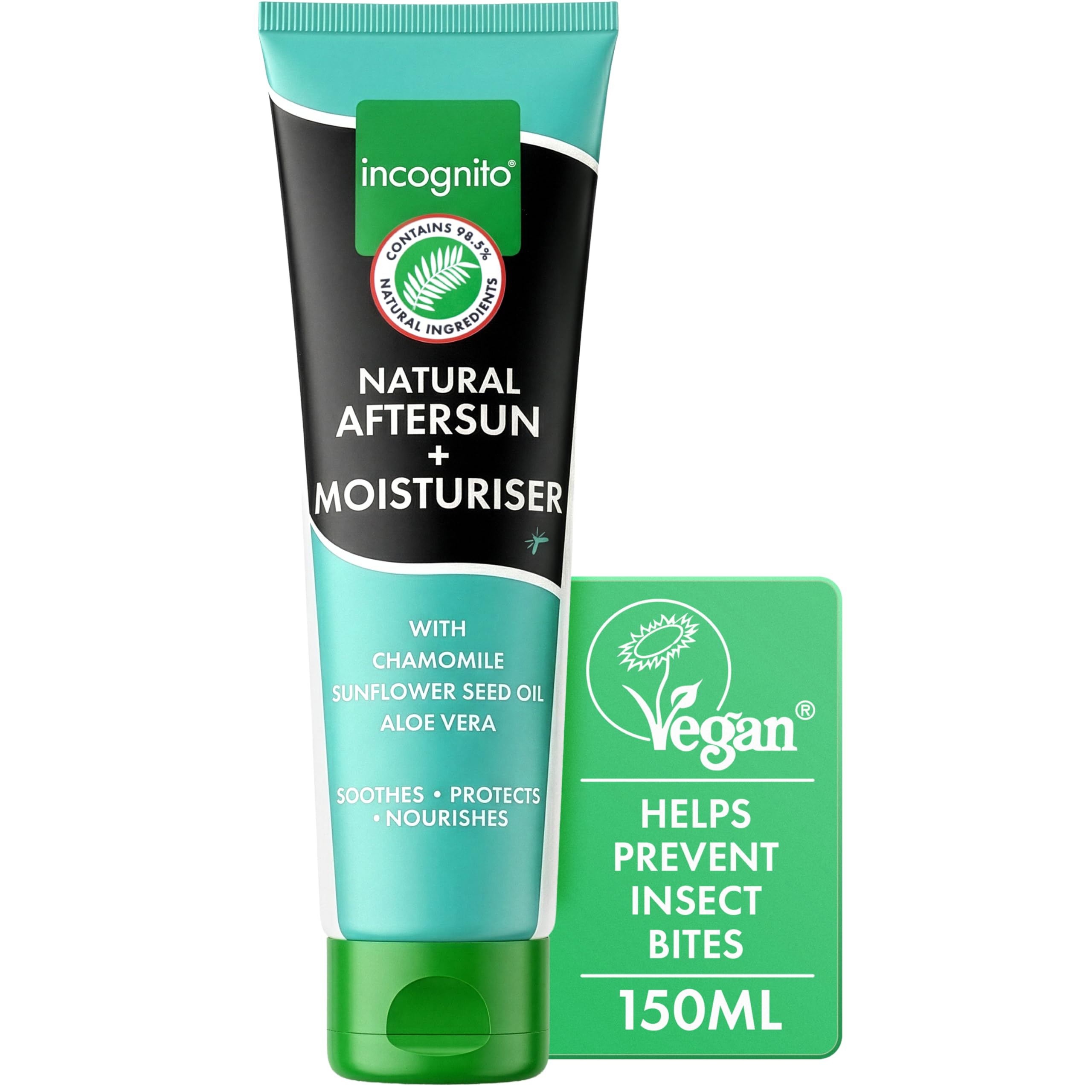 Incognito After Sun Moisturiser - 150ml - 2 in 1 Aftersun and Moisturiser For Soft Skin & Body - Helps prevent insect bites - Travel Friendly Organic Aftersun Moisturiser