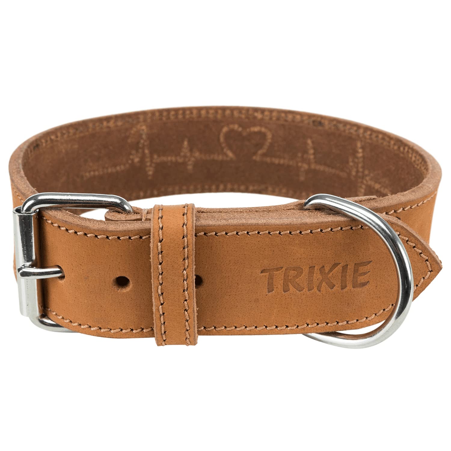 TRIXIE Rustic oiled leather collar - size M - neck circumference 38 - 47 cm - larynx protecting D-ring - brown - 19015