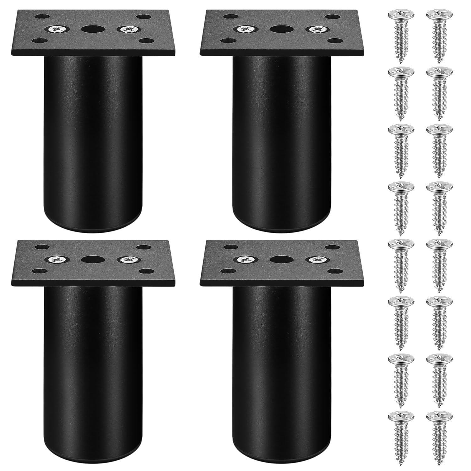 Zhujiehigh 4-Piece Adjustable Cabinet Legs Kit, Round Metal Table Legs for Chair, Desk, Bed & Sofa, Black - 80mm (2in)