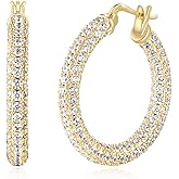 CiNily Hoop Earrings for Women Hypoallergenic, 14K Gold Plated 925 Sterling Silver Lightweight Mult-colors Crystal CZ Chunky Open Hoops Earrings Jewelry Gifts for Sensitive Ears 28mm/1.2"