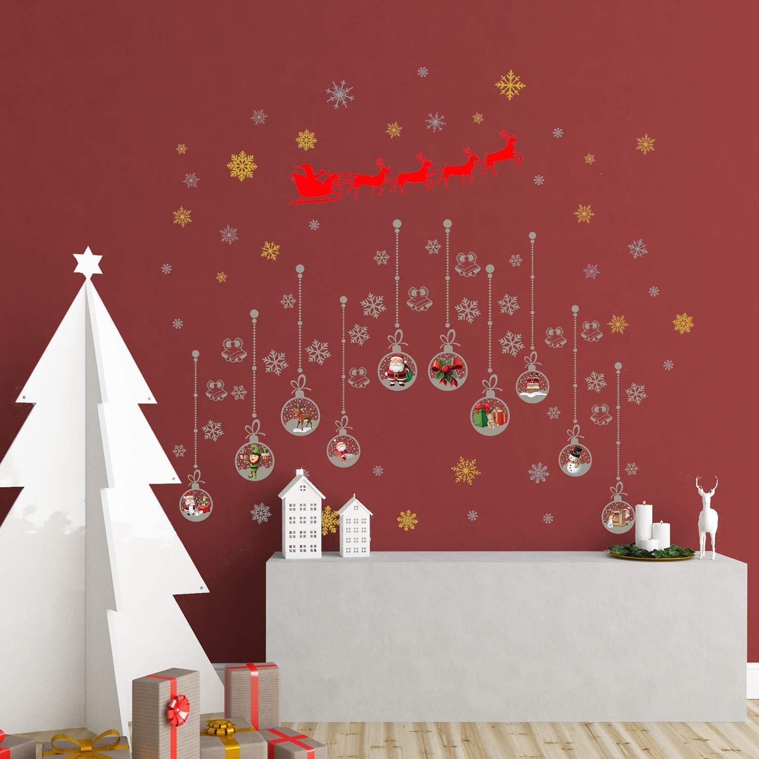 WALPLUS Merry Christmas Decorations Gift Santa's Sleigh Matt Silver Christmas Ornaments Wall Stickers Santa Wall Murals Decals Living Room Children Nursery Home Décor - Image 5
