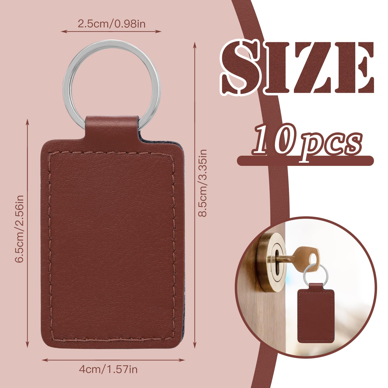 Rectangular Leather Key Fob Kit, 10 Pcs PU Leather Key Fobs with Rivets and Keychain Ring, Keychains Holder for Keychain Making Diy Craft Working