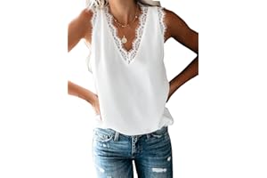 BLENCOT Women Lace Trim Tank Tops V Neck Fashion Casual Sleeveless Blouse Vest Shirts
