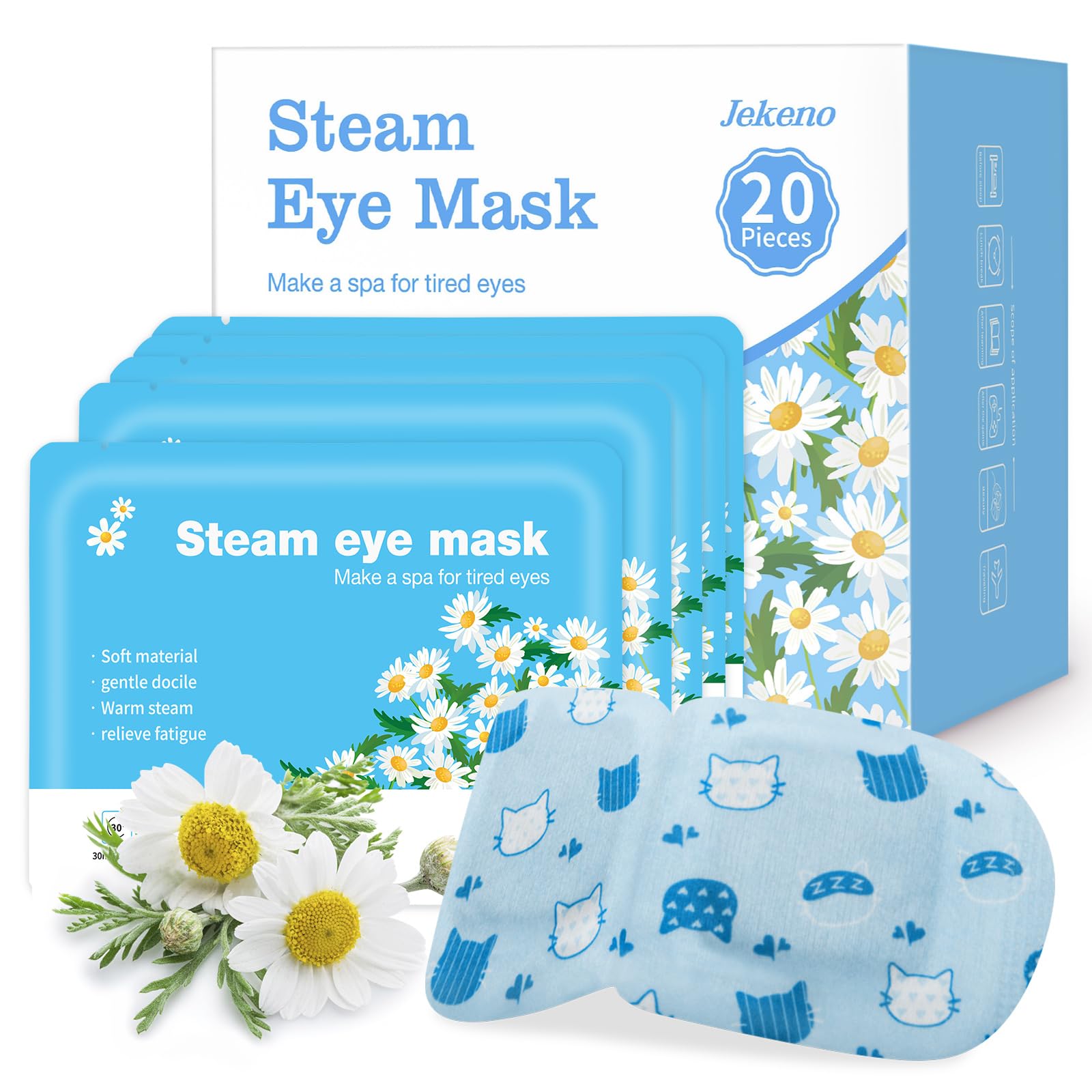 Jekeno Steam Eye Mask, 20 Packs Eye Masks for Dry Eyes, 40-60 Minutes Self Moist Warm Compress Heated Disposable Mask for Sleep, Spa Relaxing Trip Gifts, Travel Essentials for Women Men