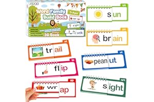 Word Family Build Book, 30 Read and Rhyme Flip Activity Book, ABC Vocabulary Flash Cards CVC Words Reading Games for Kids Age