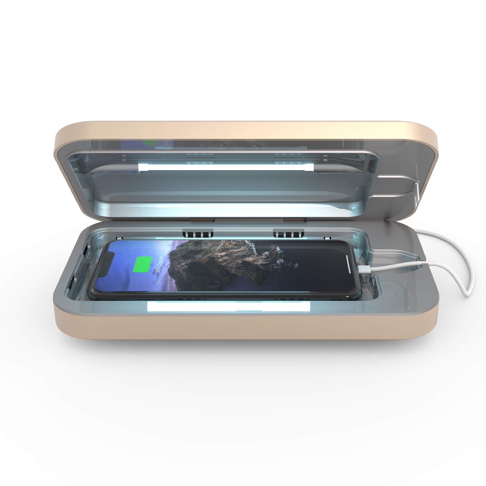 PhoneSoap 3 UV Smartphone Sanitizer & Universal Charger | Patented & Clinically Proven UV Light Disinfector | (Light Gold)
