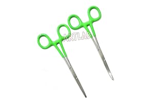 ARTLAB German Vinyl Grip Locking Straight & Curved Hemostat -Hemostat Forceps- Stainless Steel Locking Tweezer Clamps - Ideal Hemostats for Nurses, Fishing Forceps, Crafts and Hobby (Green STR+CVD 6.25")