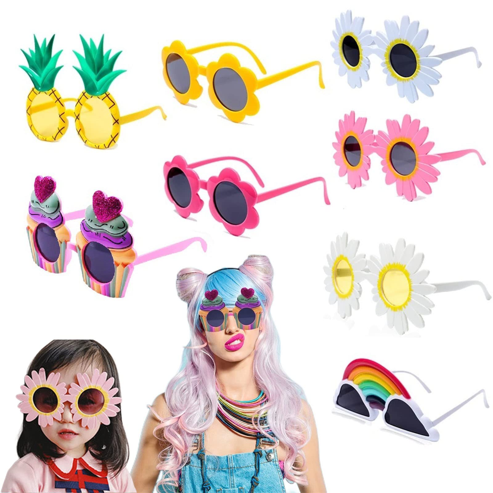 HMYCL Party Sunglasses 8 Pack, Party Favors Glasses, Hawaiian Eyewear Party Photo Booth Props, Party Bag Fillers for Adults Funky Glasses for Fancy Dress Costume, Birthday, Cosplay Party