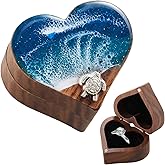 SAMAH Ocean Resin Heart Engagement Ring Box, Personalized Walnut Wooden Ring Box, Birthday Gifts for Women, Ring Display box for Proposal, Wedding, Anniversary, Valentine's Day, Christmas Gifts